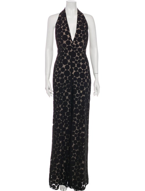 Cushnie Polka Dot Print Plunge Neckline Jumpsuit B