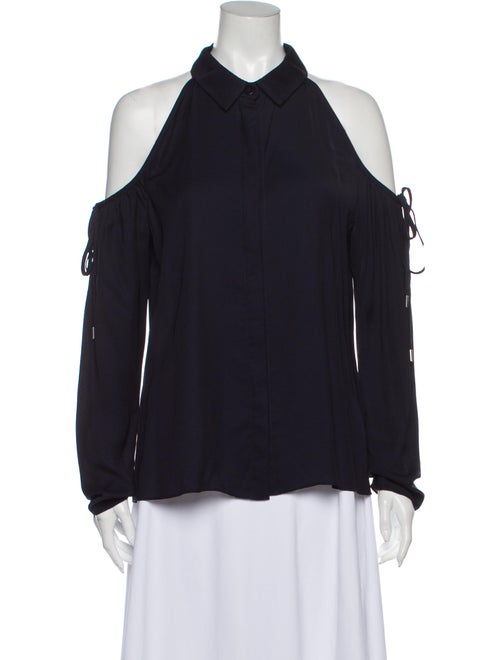 Cushnie Long Sleeve Button-Up Top Blue