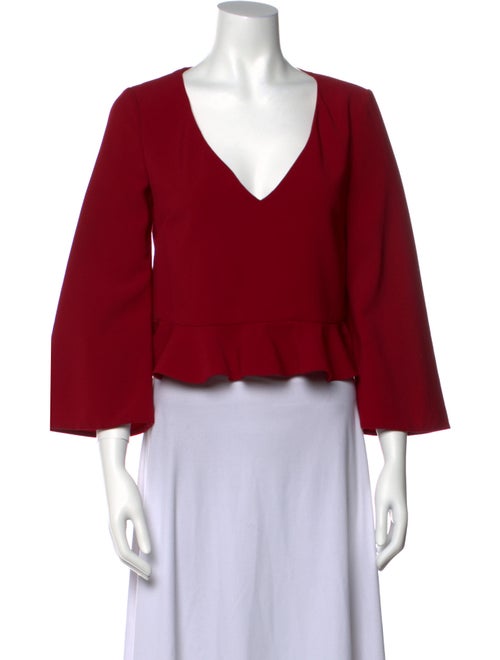 Cushnie V-Neck Three-Quarter Sleeve Crop Top