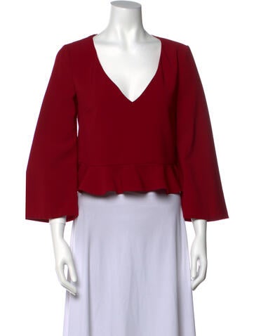 Cushnie Tops V-Neck Three-Quarter Sleeve Crop Top US 4 | S