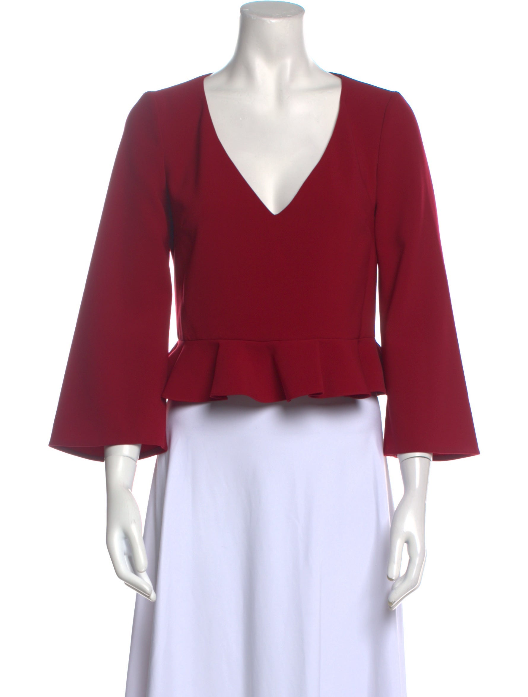 Cushnie V-Neck Three-Quarter Sleeve Crop Top