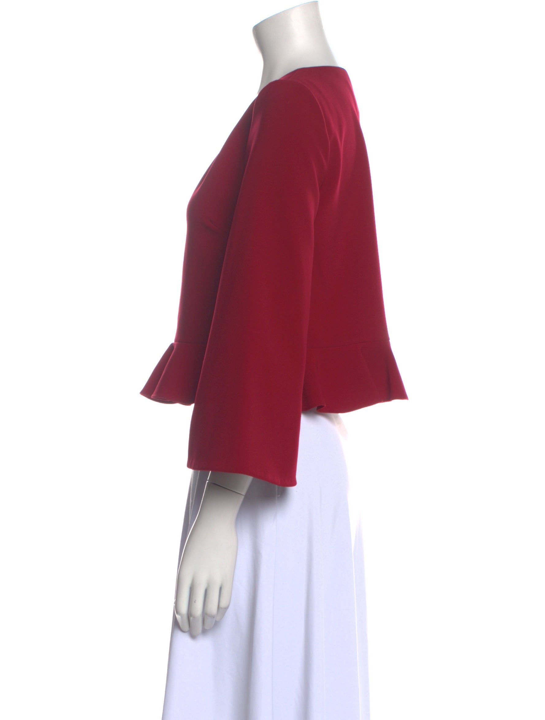 Cushnie V-Neck Three-Quarter Sleeve Crop Top