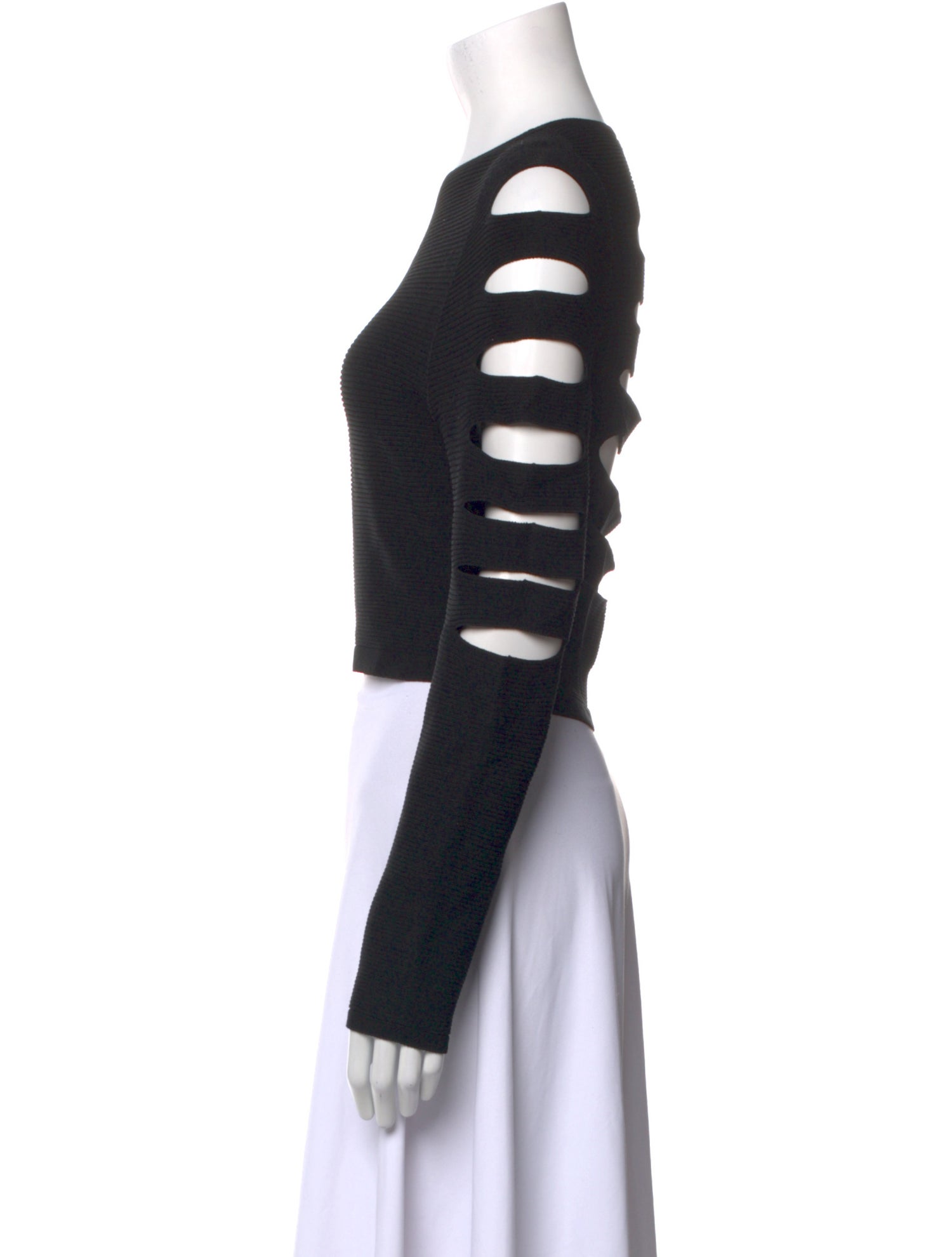 Cushnie Bateau Neckline Long Sleeve Crop Top