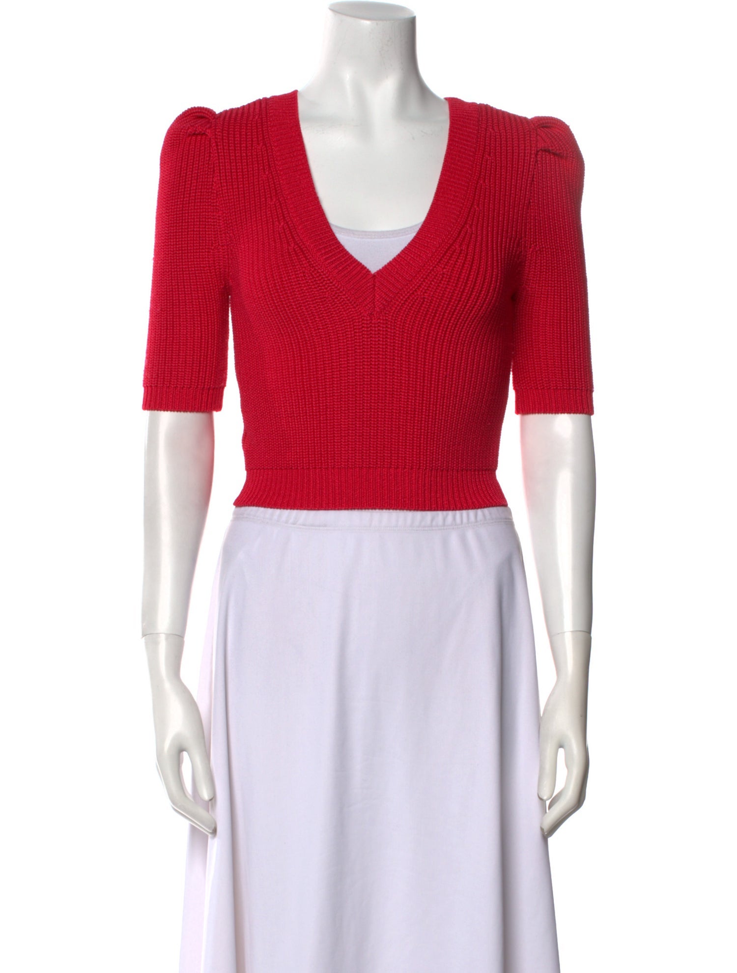 Cushnie V-Neck Short Sleeve Crop Top