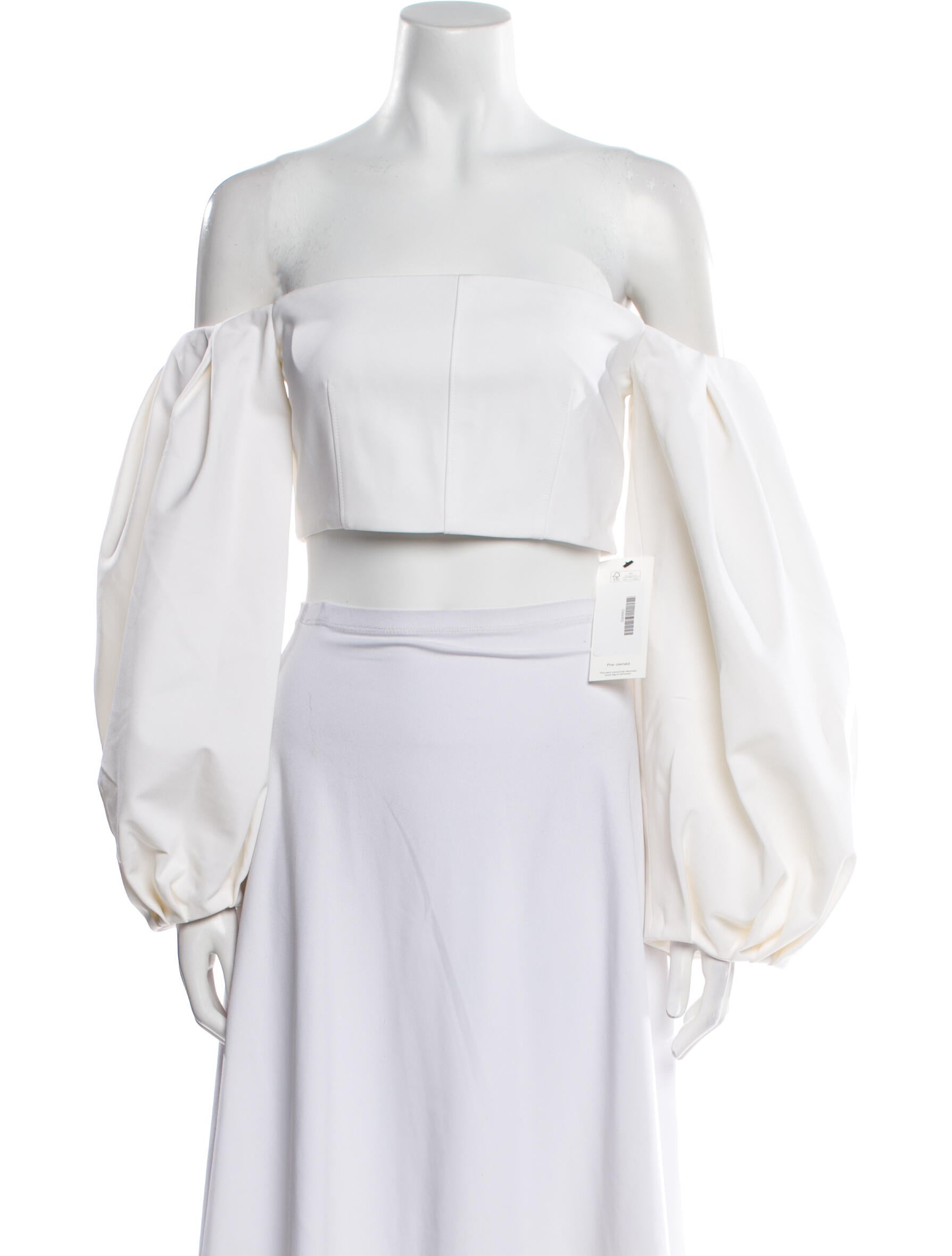 Cushnie Square Neckline Long Sleeve Crop Top