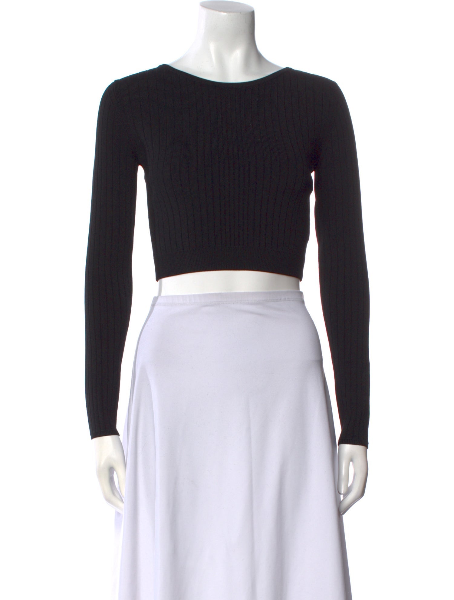 Cushnie Scoop Neck Long Sleeve Crop Top