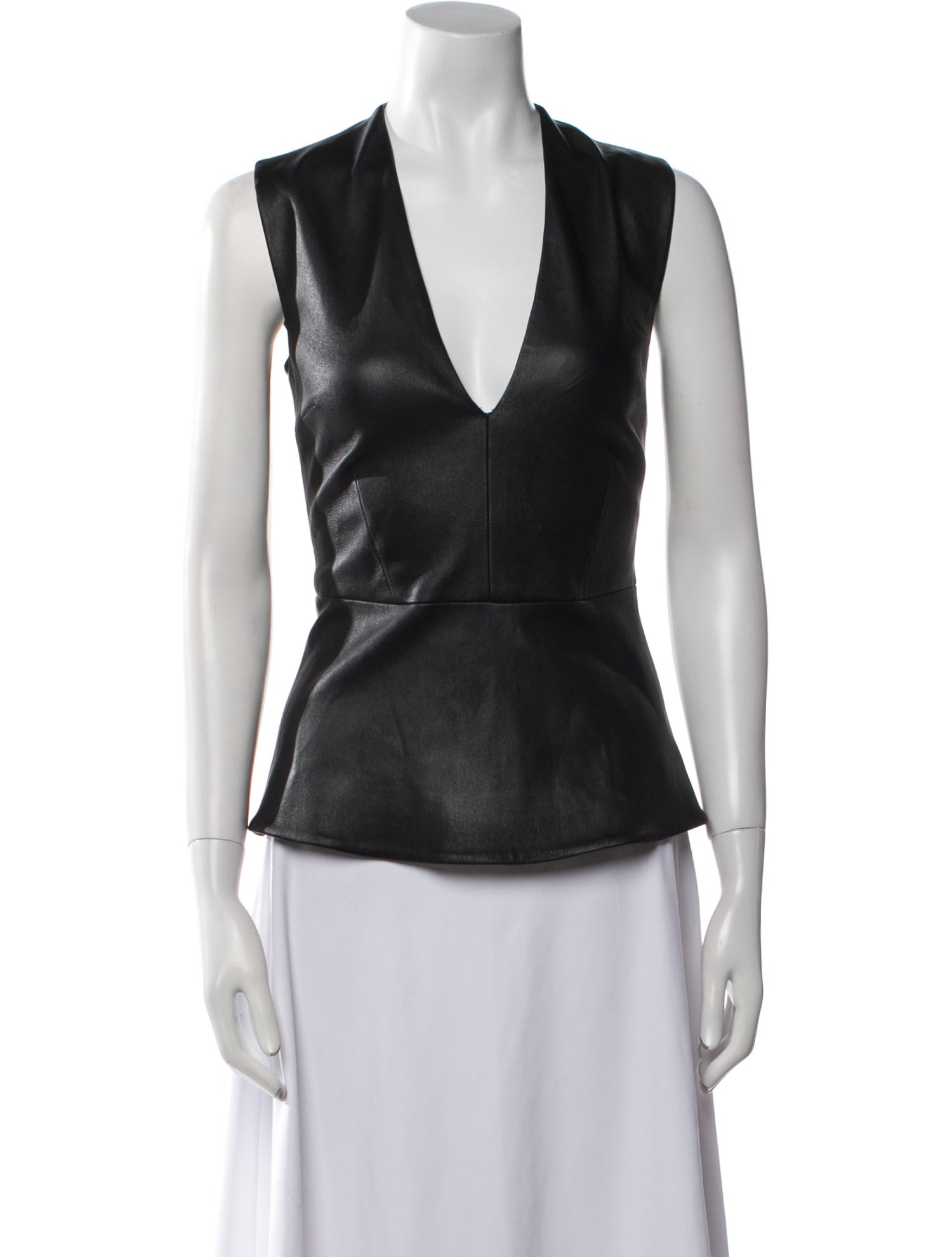 Cushnie Leather V-Neck Top