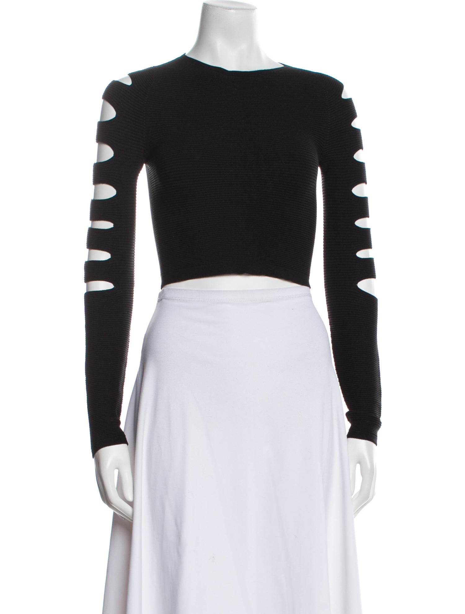 Cushnie Bateau Neckline Long Sleeve Crop Top