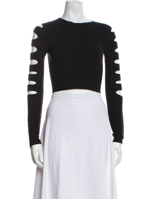 Cushnie Bateau Neckline Long Sleeve Crop Top