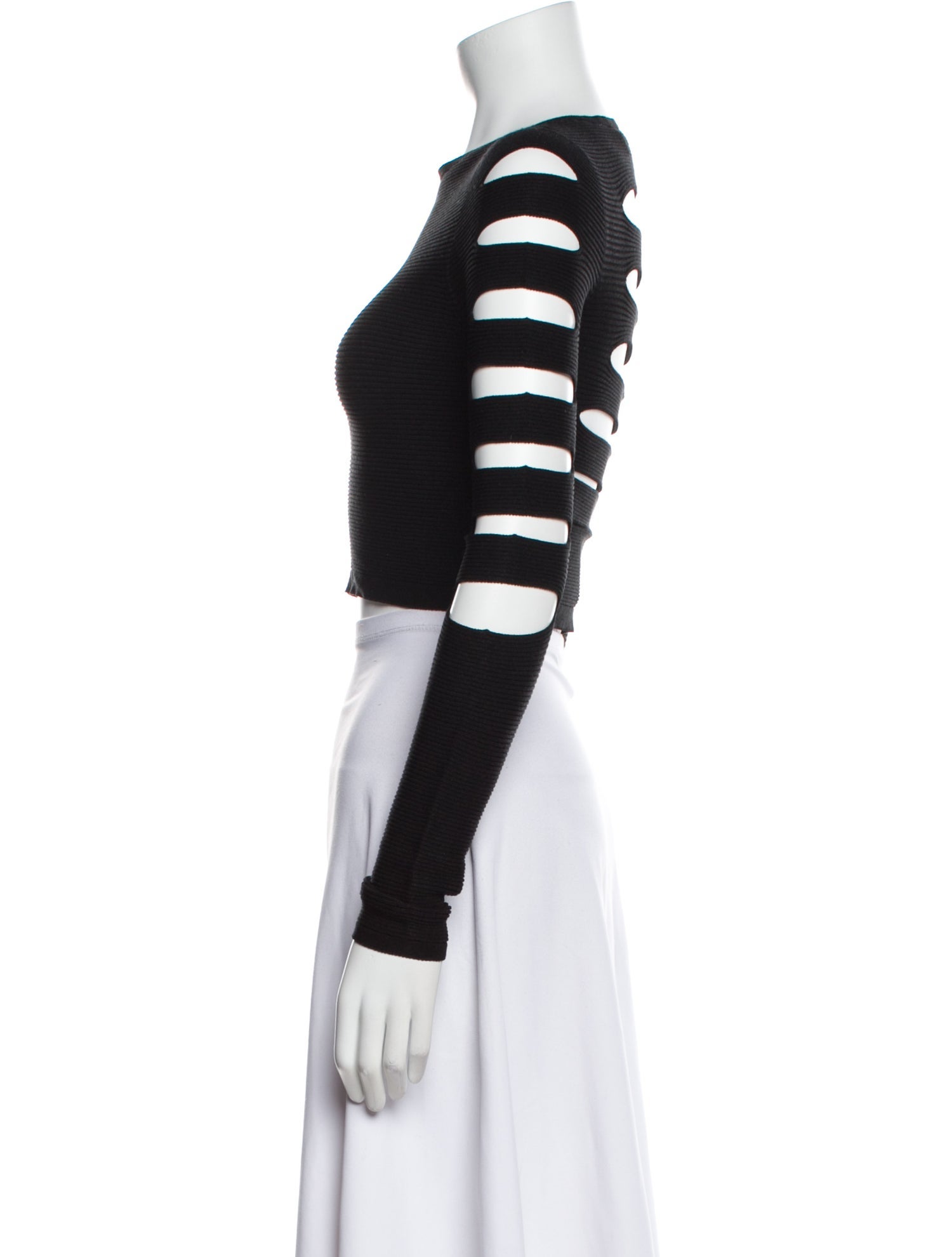 Cushnie Bateau Neckline Long Sleeve Crop Top