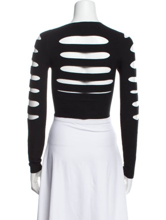Cushnie Bateau Neckline Long Sleeve Crop Top