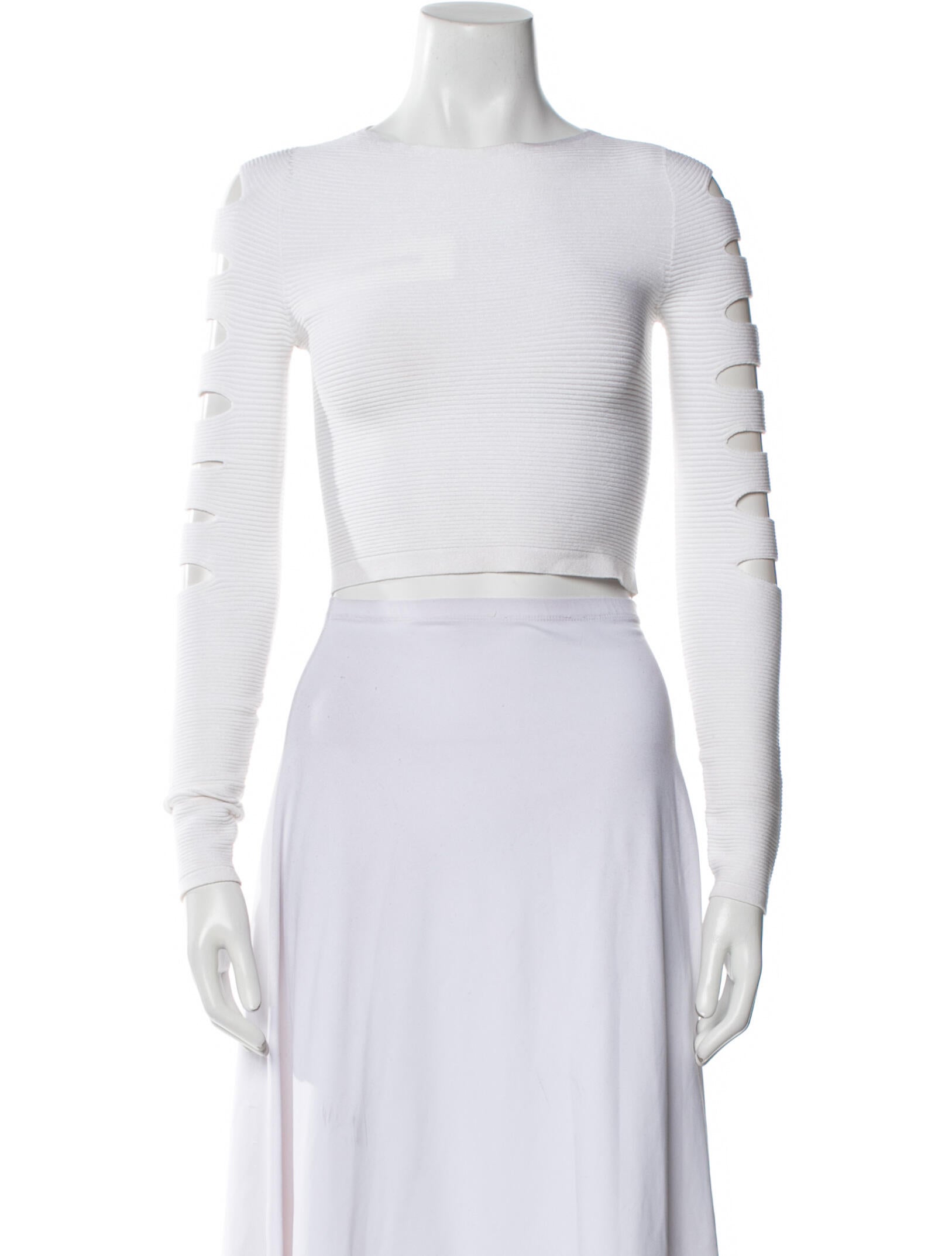 Cushnie Bateau Neckline Long Sleeve Crop Top
