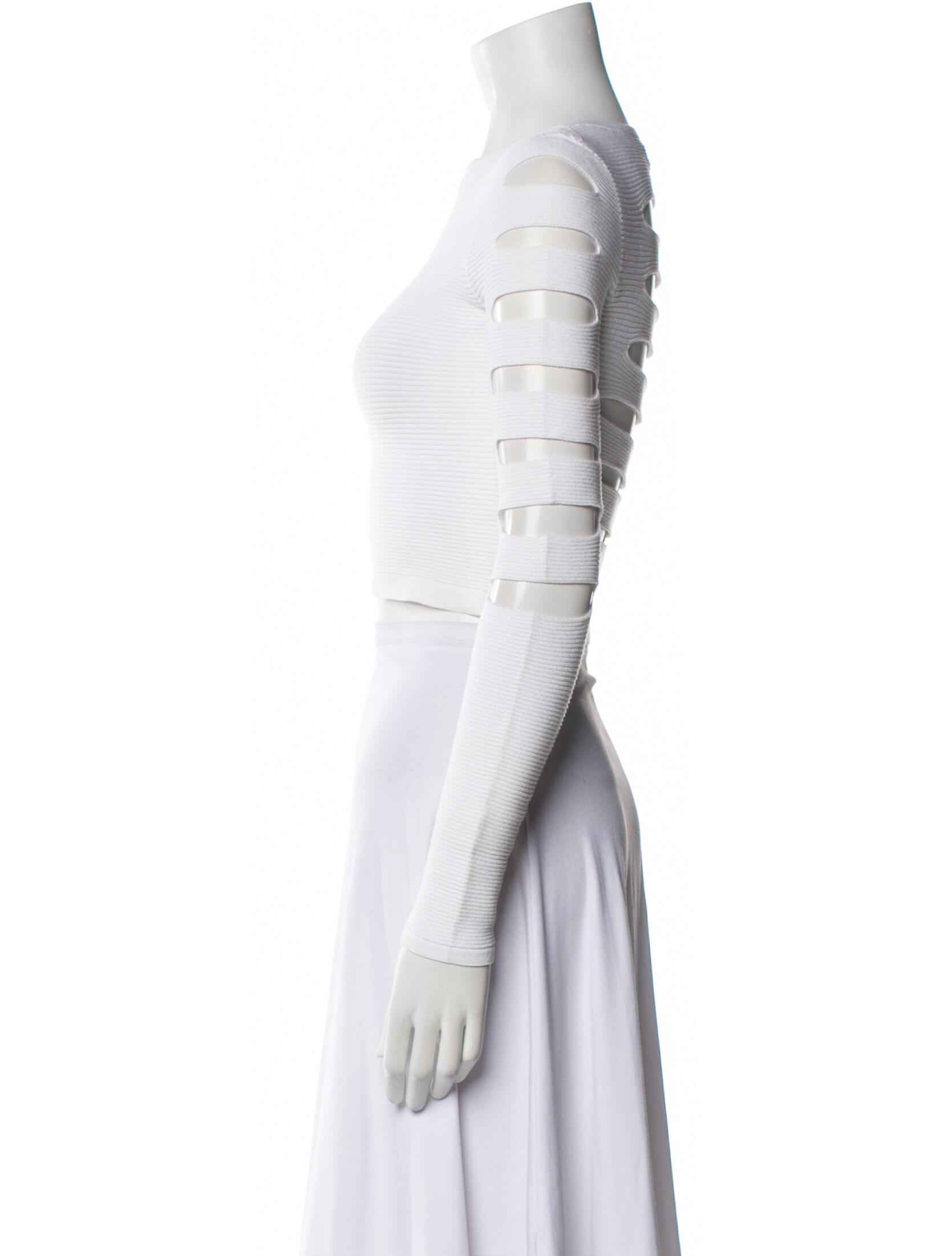 Cushnie Bateau Neckline Long Sleeve Crop Top