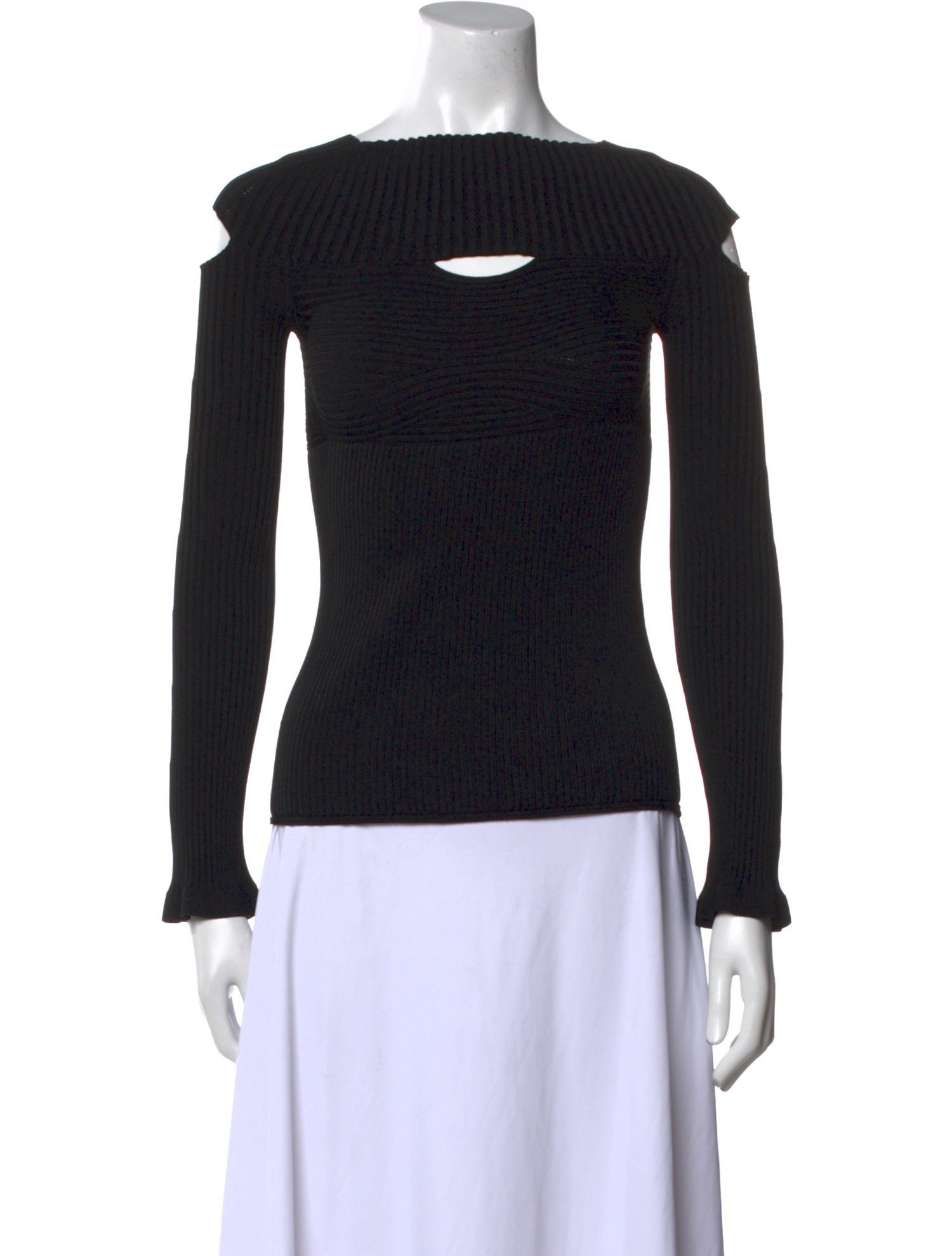 Cushnie Bateau Neckline Long Sleeve Top