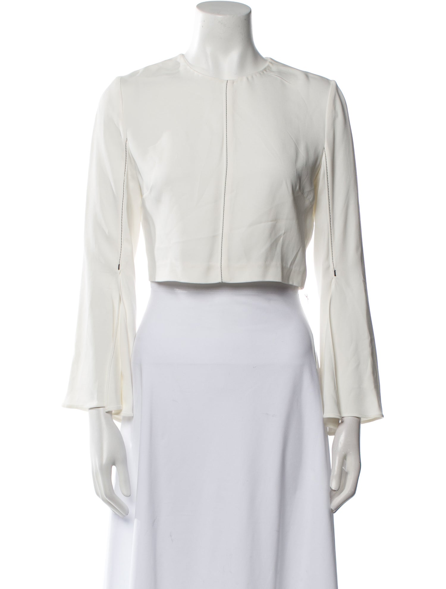 Cushnie Crew Neck Three-Quarter Sleeve Crop Top
