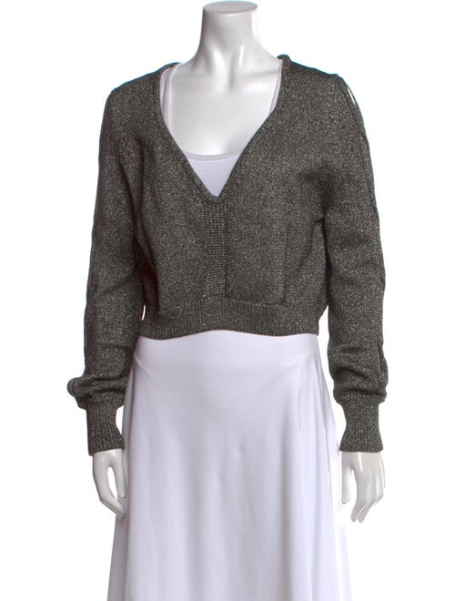 Cushnie V-Neck Long Sleeve Crop Top