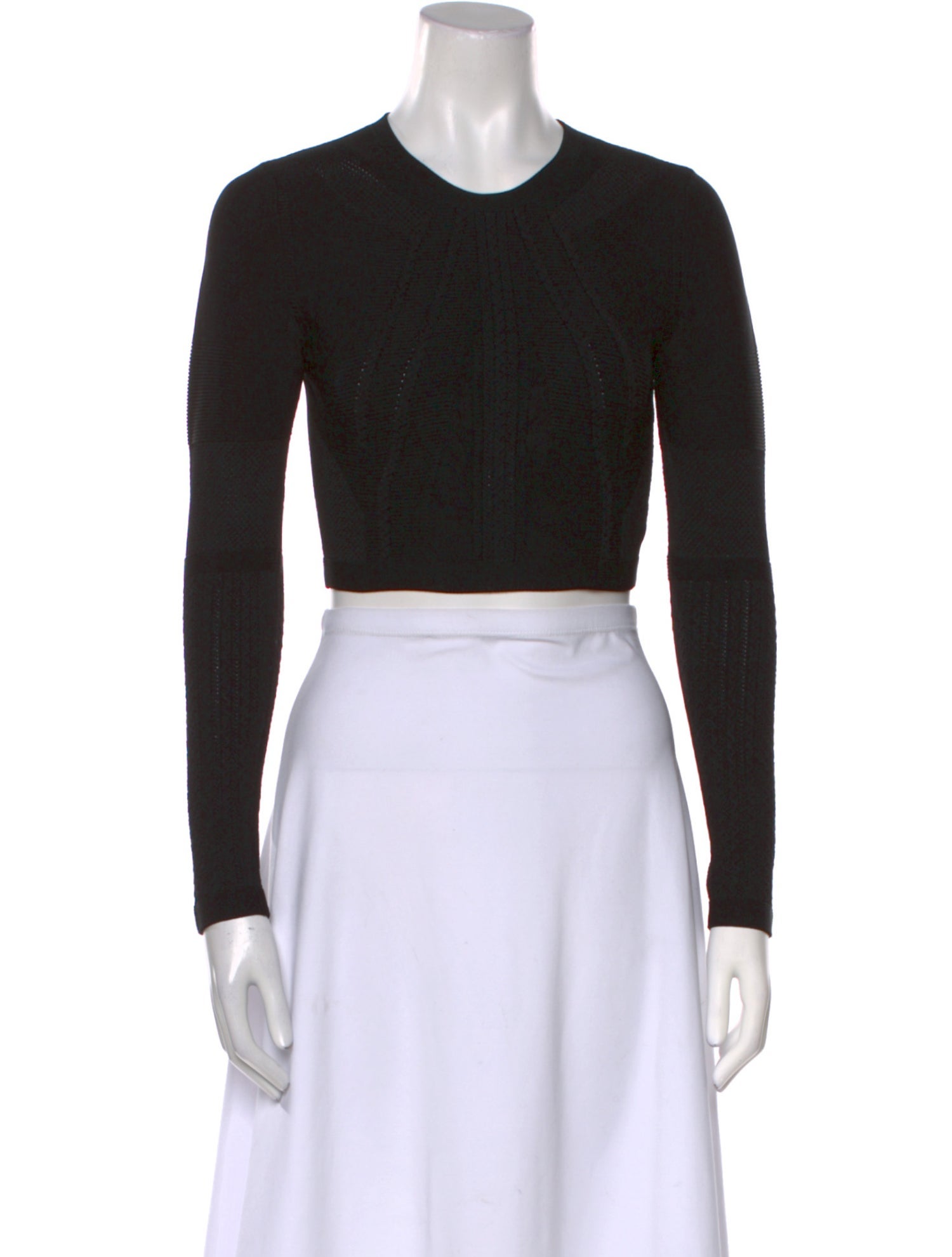 Cushnie Crew Neck Long Sleeve Crop Top