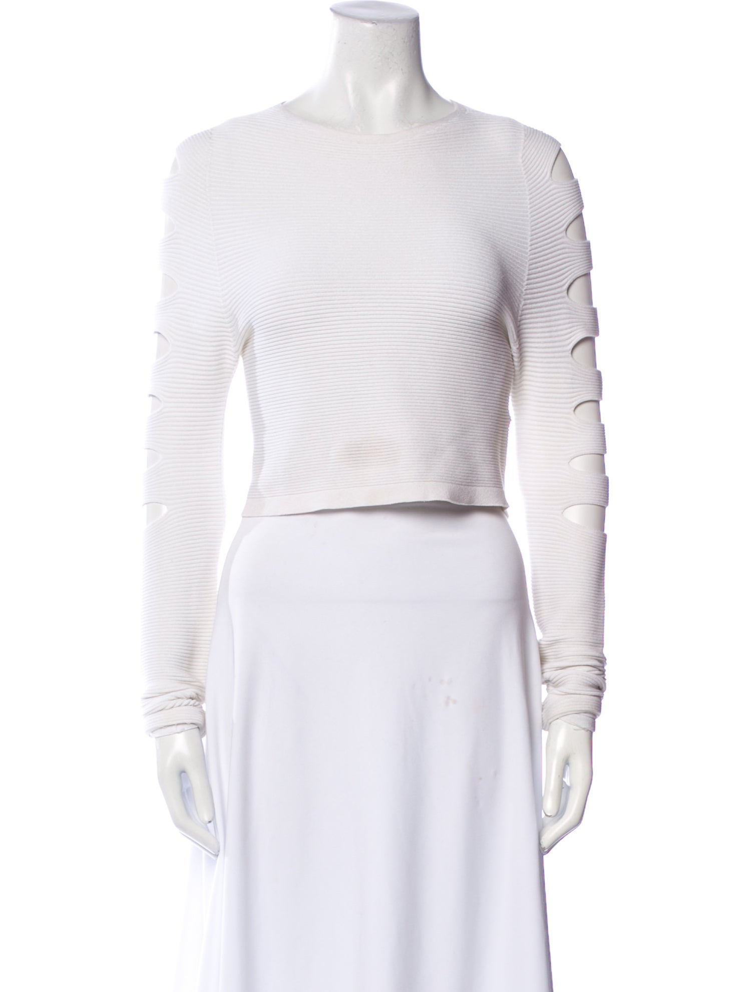 Cushnie Bateau Neckline Long Sleeve Crop Top