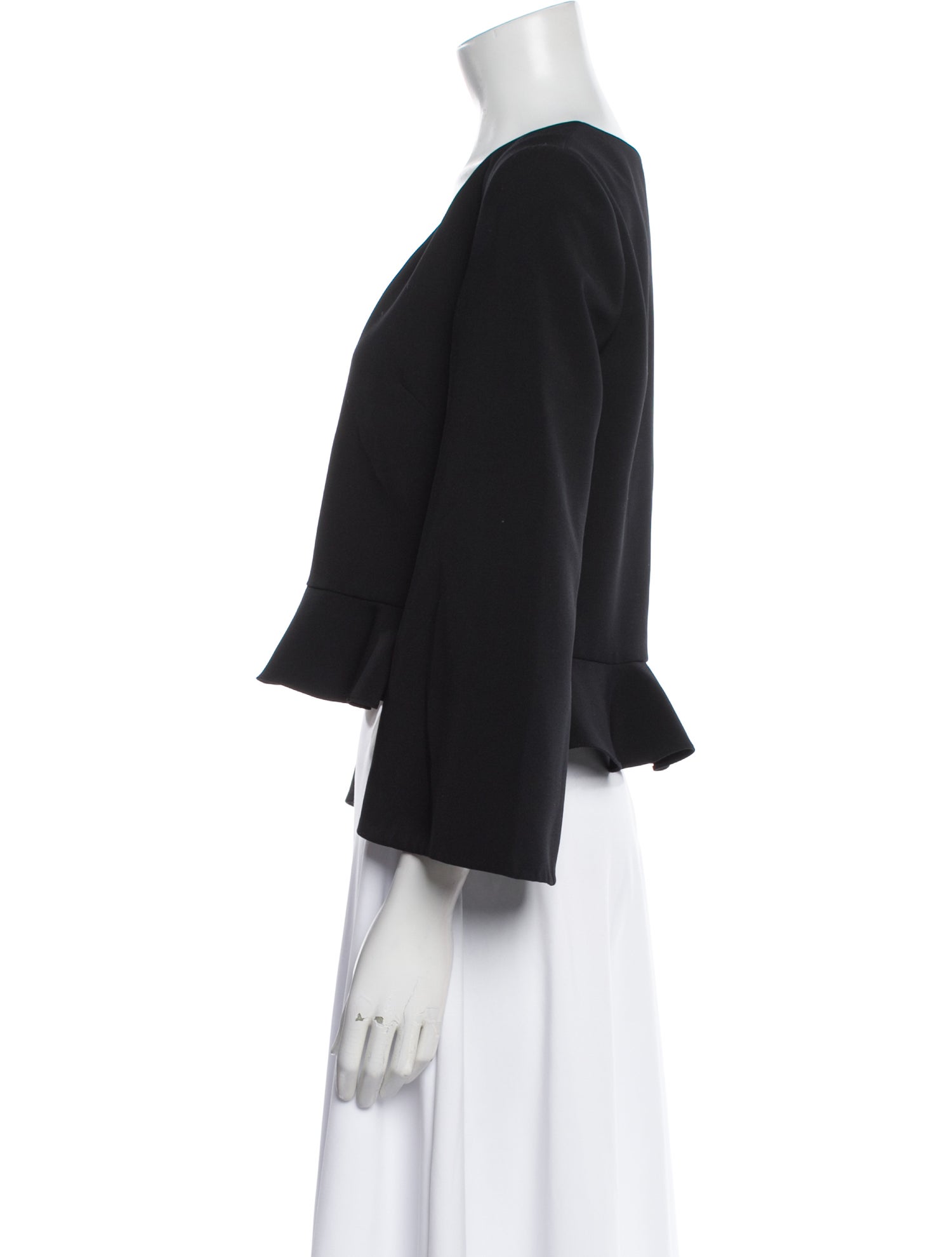 Cushnie V-Neck Three-Quarter Sleeve Crop Top