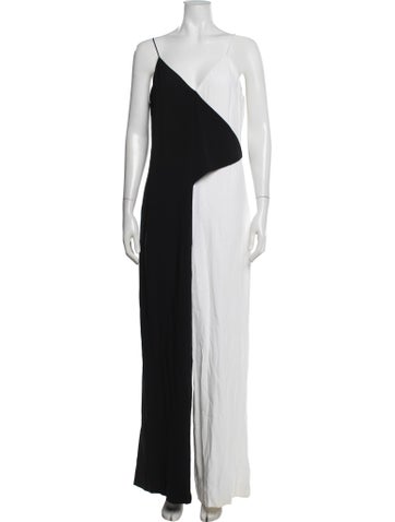 Pre-owned Cushnie Colorblock Pattern V-neck Jumpsuit In Black