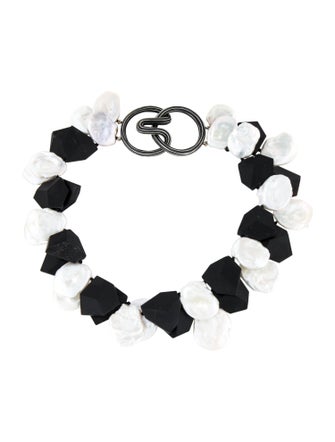 Christopher Walling Pearl & Black Stone Double Strand Necklace