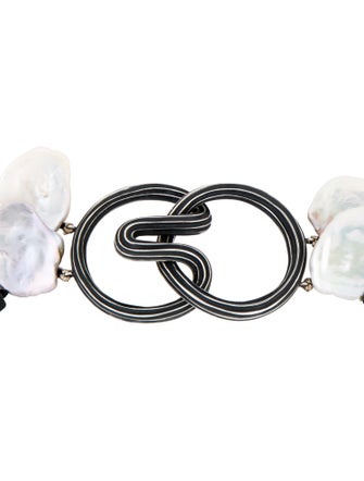 Christopher Walling Pearl & Black Stone Double Strand Necklace