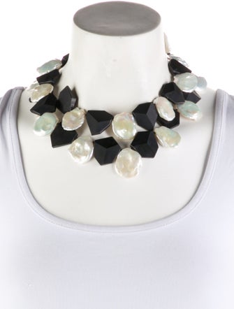 Christopher Walling Pearl & Black Stone Double Strand Necklace