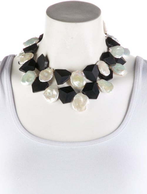 Christopher Walling Pearl & Black Stone Double Strand Necklace