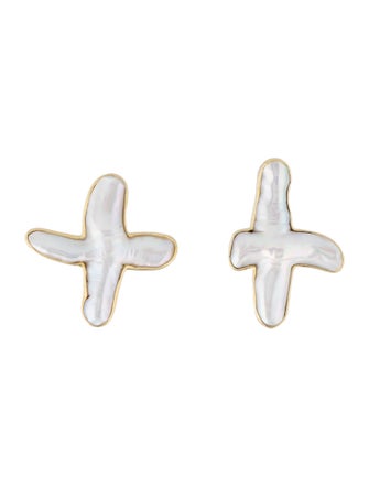 Christopher Walling 18K Pearl X Clip-on Earrings