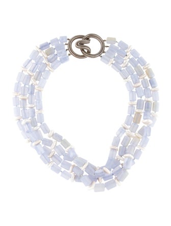 Christopher Walling 18K Mother of Pearl & Blue Agate Beaded Multi-Strand Necklace
