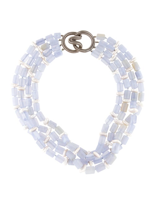 Christopher Walling 18K Mother of Pearl & Blue Agate Beaded Multi-Strand Necklace