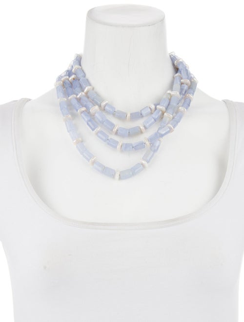 Christopher Walling 18K Mother of Pearl & Blue Agate Beaded Multi-Strand Necklace