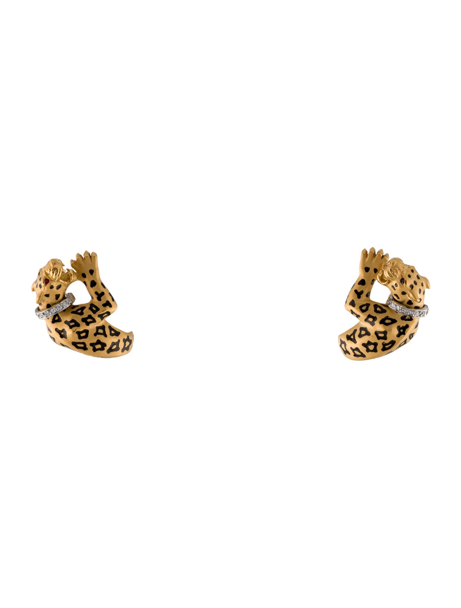 Carrera y Carrera 18K Diamond, Ruby & Lacquer Jaguar Earclips