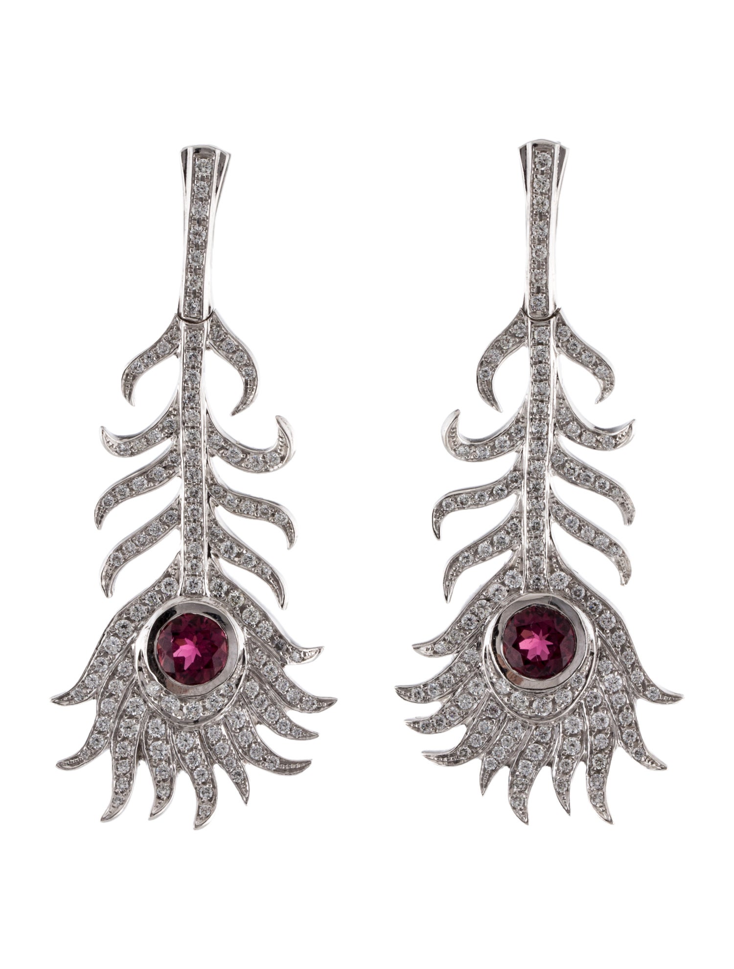 Carrera y Carrera 18K 1.36ctw Diamond & Tourmaline Peacock Feather Drop Earrings