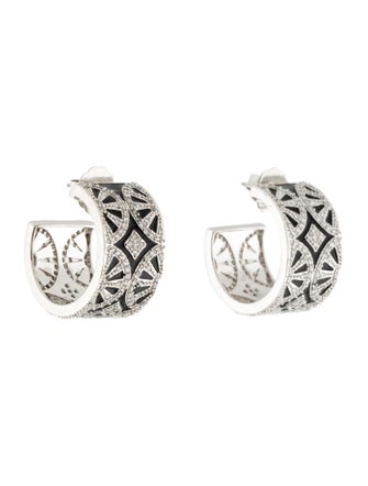 CZ by Kenneth Jay Lane Cubic Zirconia Crystal & Enameled Hoop Earrings