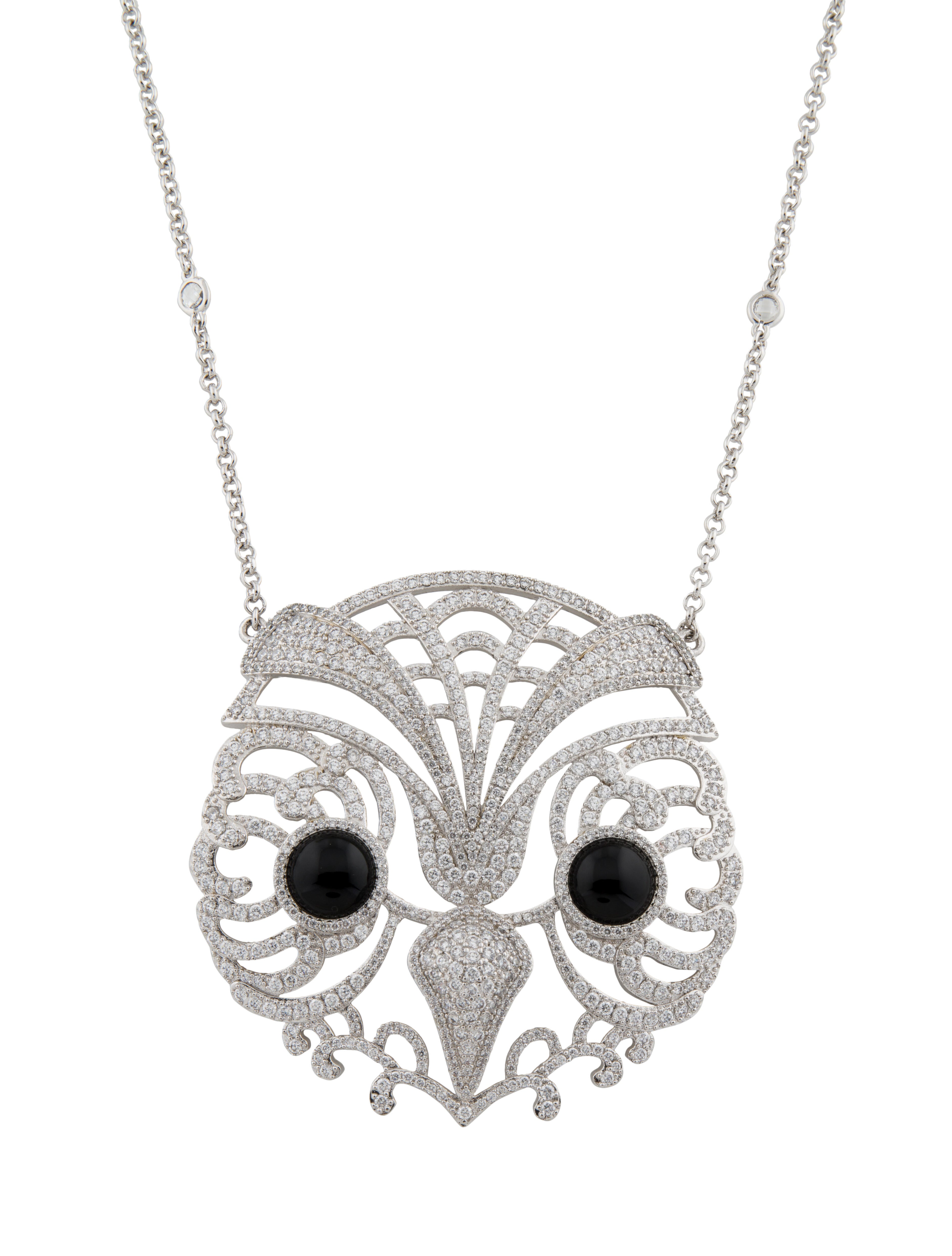 CZ by Jay Lane Crystal & Resin Owl Pendant Necklace Silver