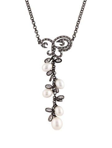 CZ by Kenneth Jay Lane Lavalier Faux Pearl & Crystal Cascading Necklace