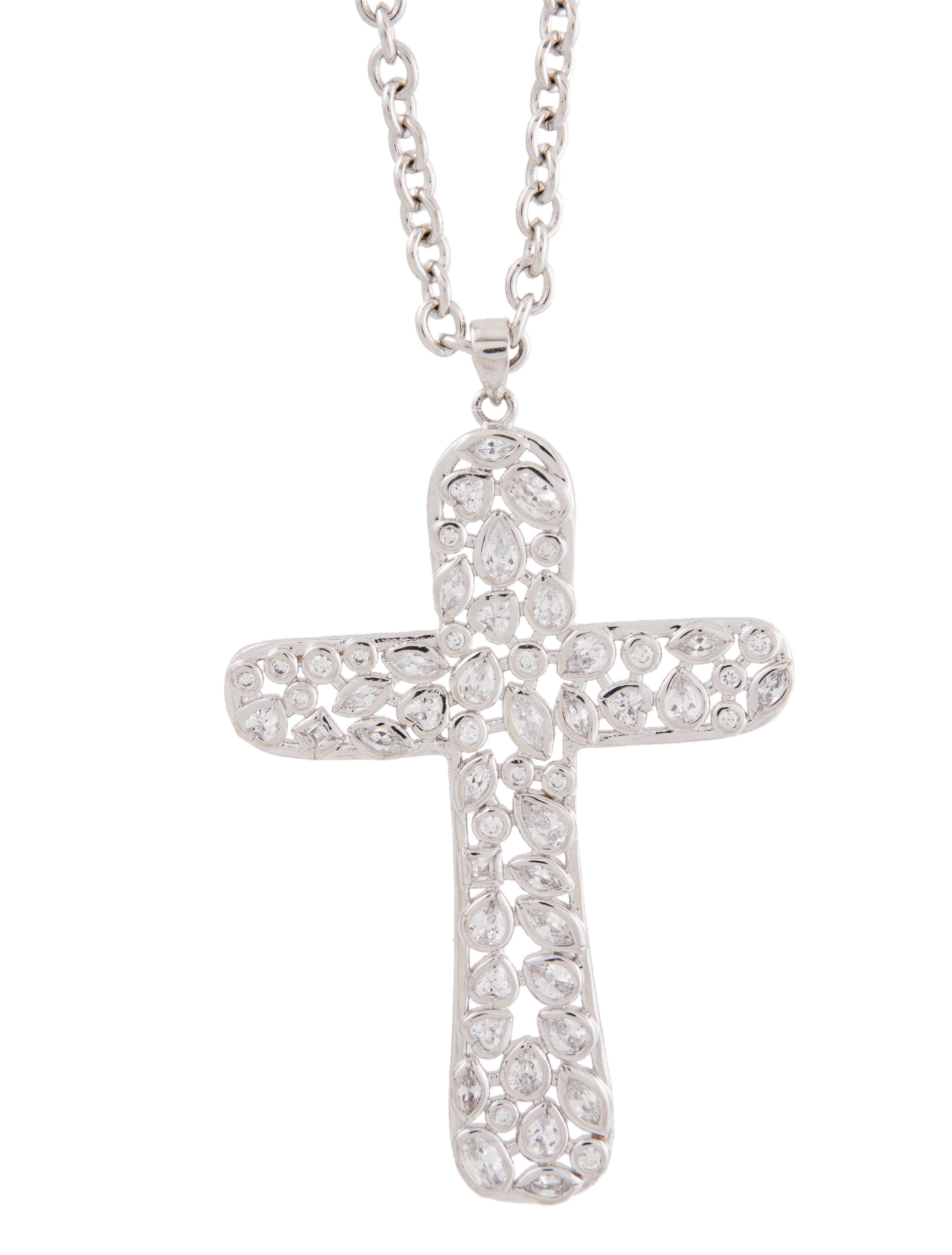 CZ by Kenneth Jay Lane Cubic Zirconia Cross Pendant Necklace