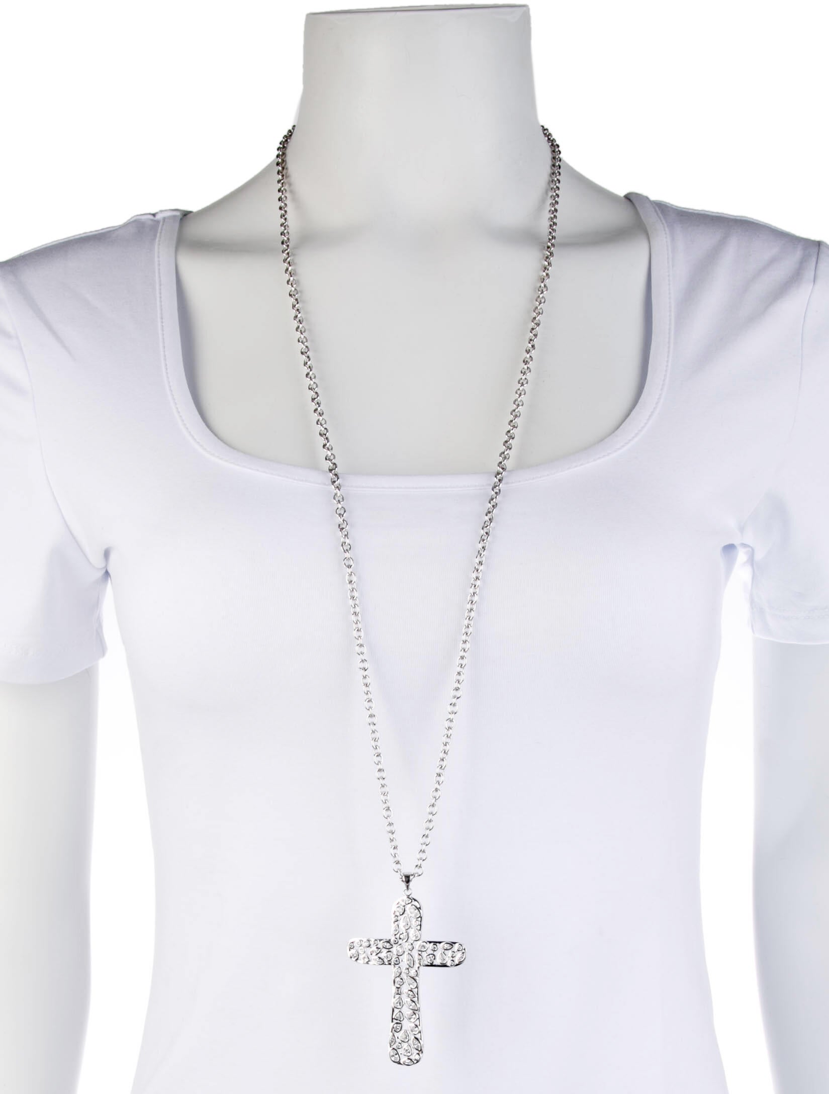 CZ by Kenneth Jay Lane Cubic Zirconia Cross Pendant Necklace