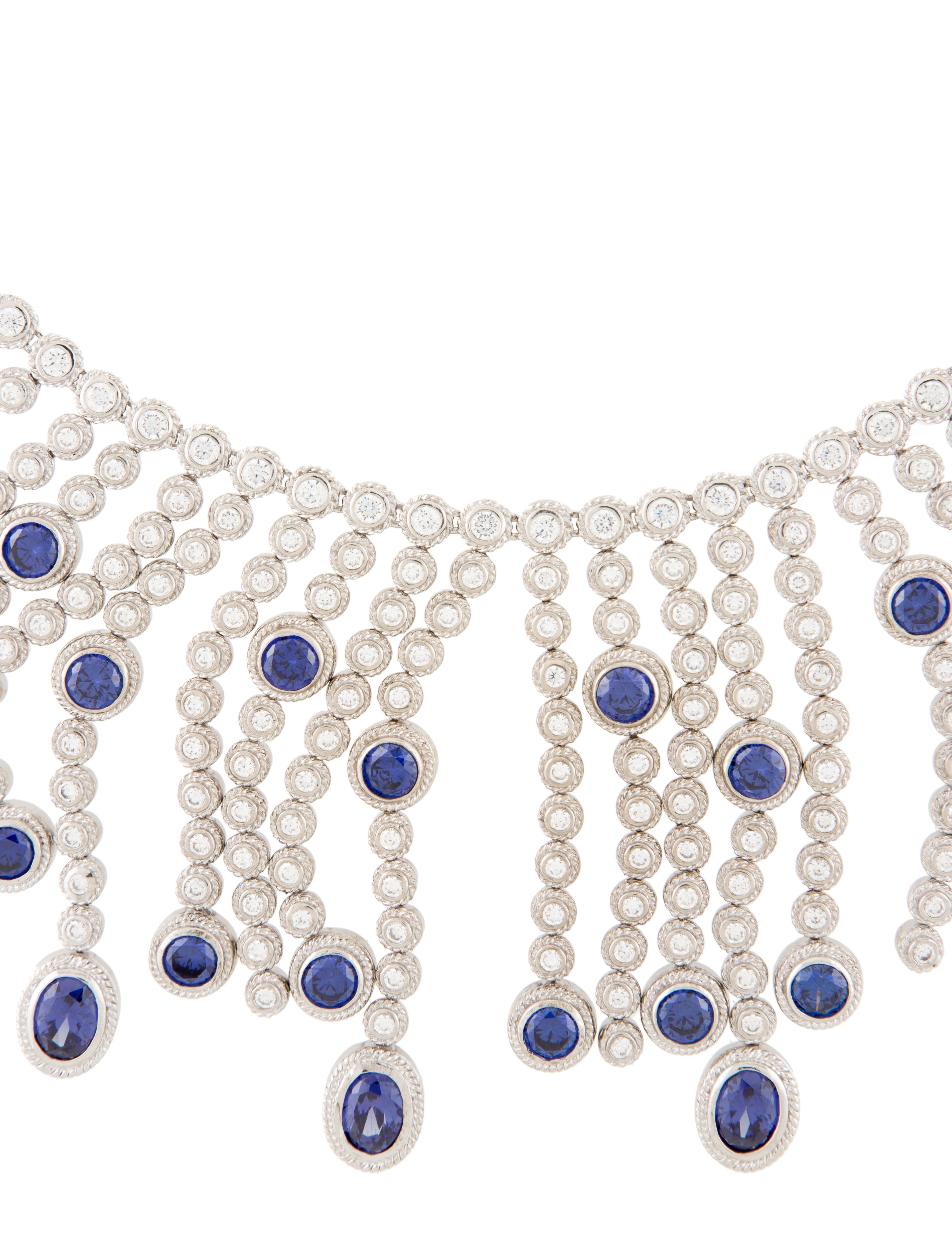 CZ by Kenneth Jay Lane Round Cubic Zirconia Fringe Collar Necklace