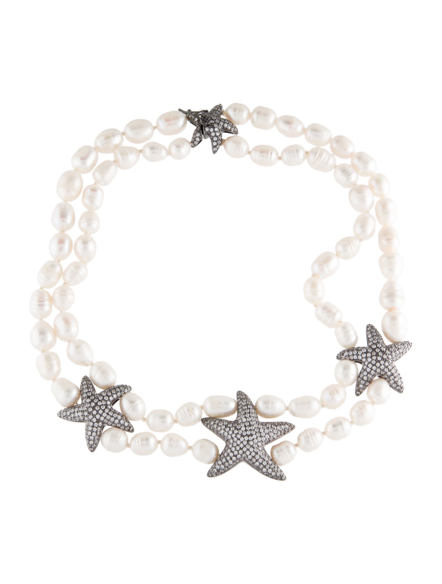 CZ by Kenneth Jay Lane Pearl & Cubic Zirconia Starfish Double Strand Necklace