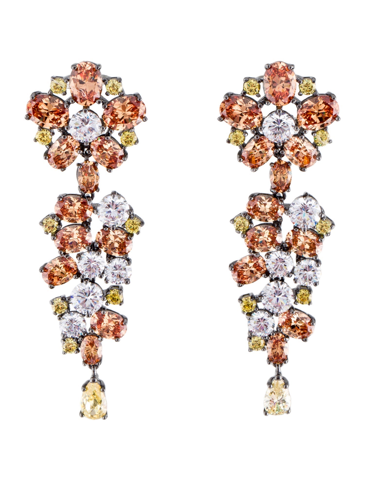 CZ by Kenneth Jay Lane Multicolor Cubic Zirconia Flower Clip-On Drop Earrings