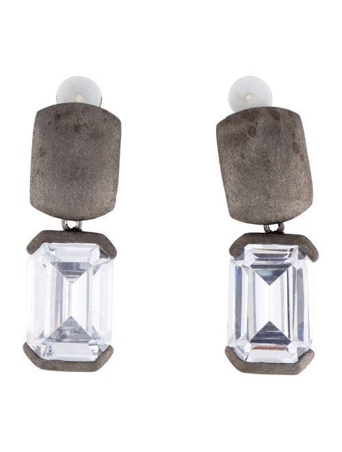 CZ by Kenneth Jay Lane Cubic Zirconia Brushed Clip-On Drop Earrings