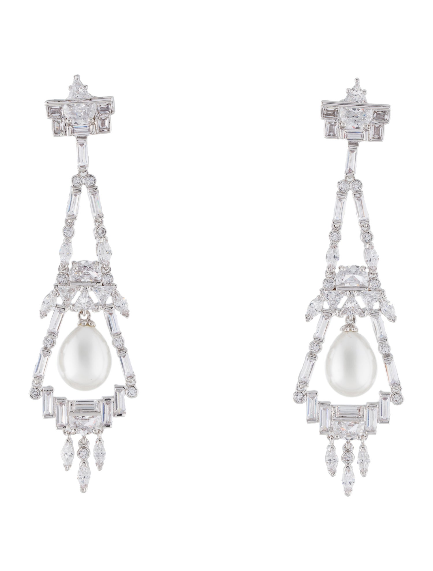 CZ by Kenneth Jay Lane Faux Pearl & CZ Drop Earrings