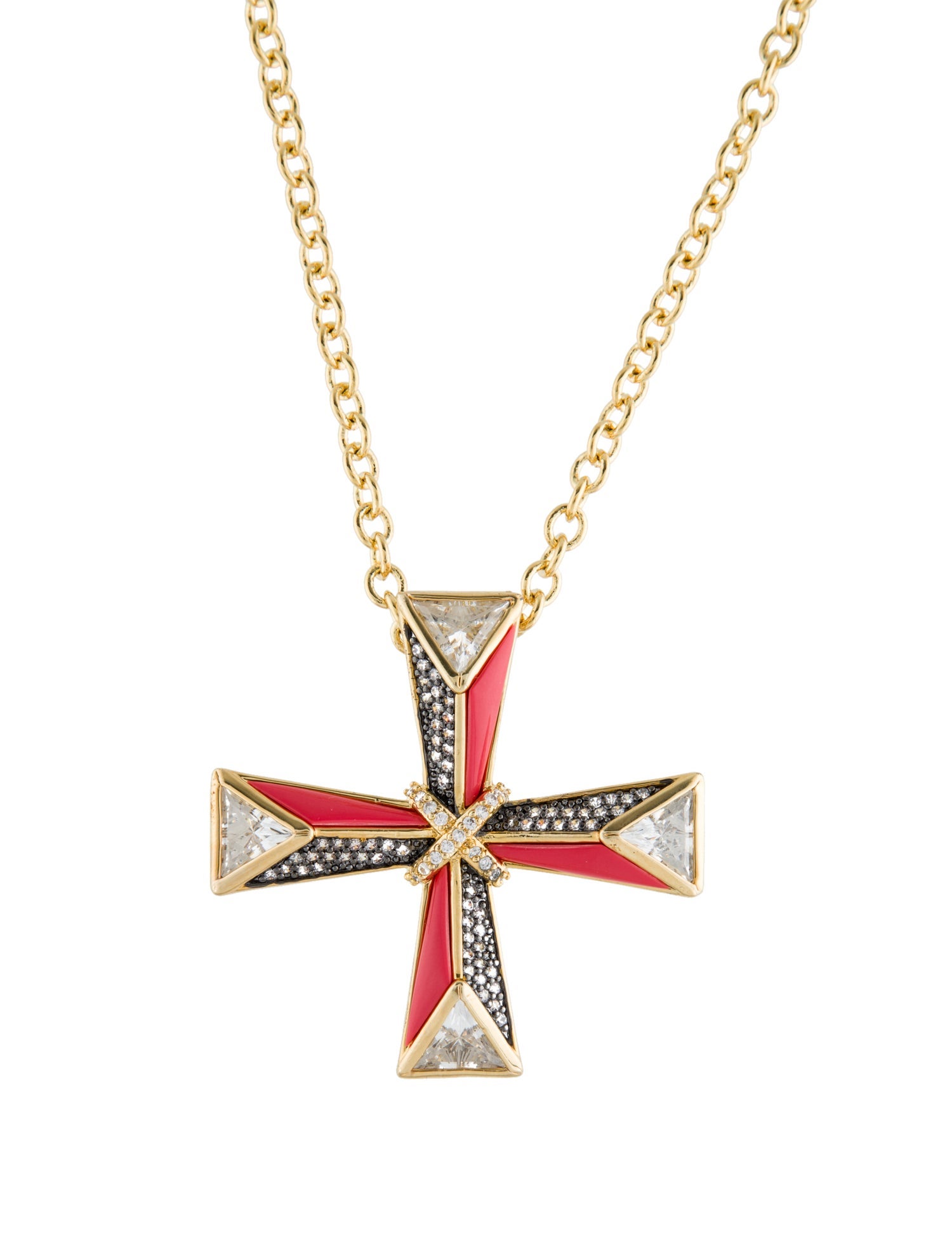 CZ by Kenneth Jay Lane Crystal & Resin Cross Pendant Necklace