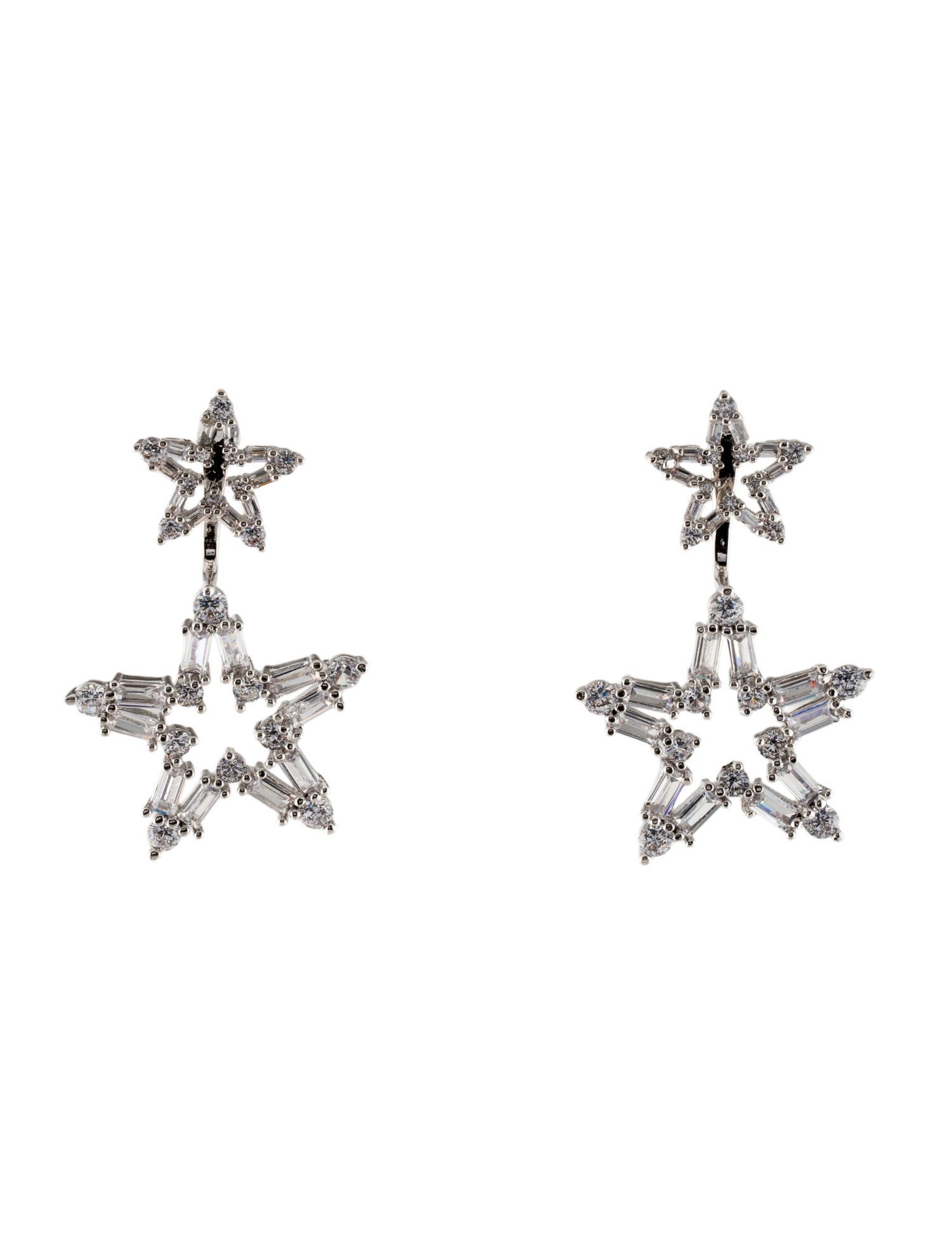 CZ by Kenneth Jay Lane Cubic Zirconia Double Star Drop Earrings