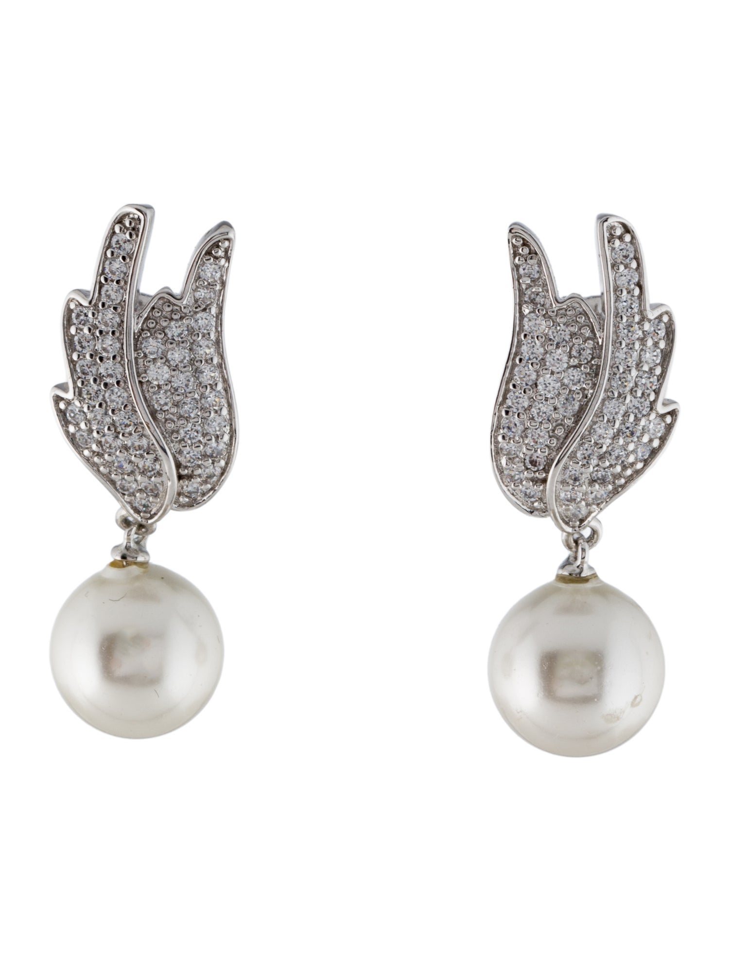 CZ by Kenneth Jay Lane Pearl & Cubic Zirconia Wings Drop Earrings