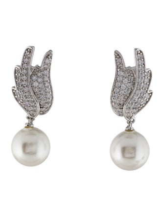 CZ by Kenneth Jay Lane Pearl & Cubic Zirconia Wings Drop Earrings