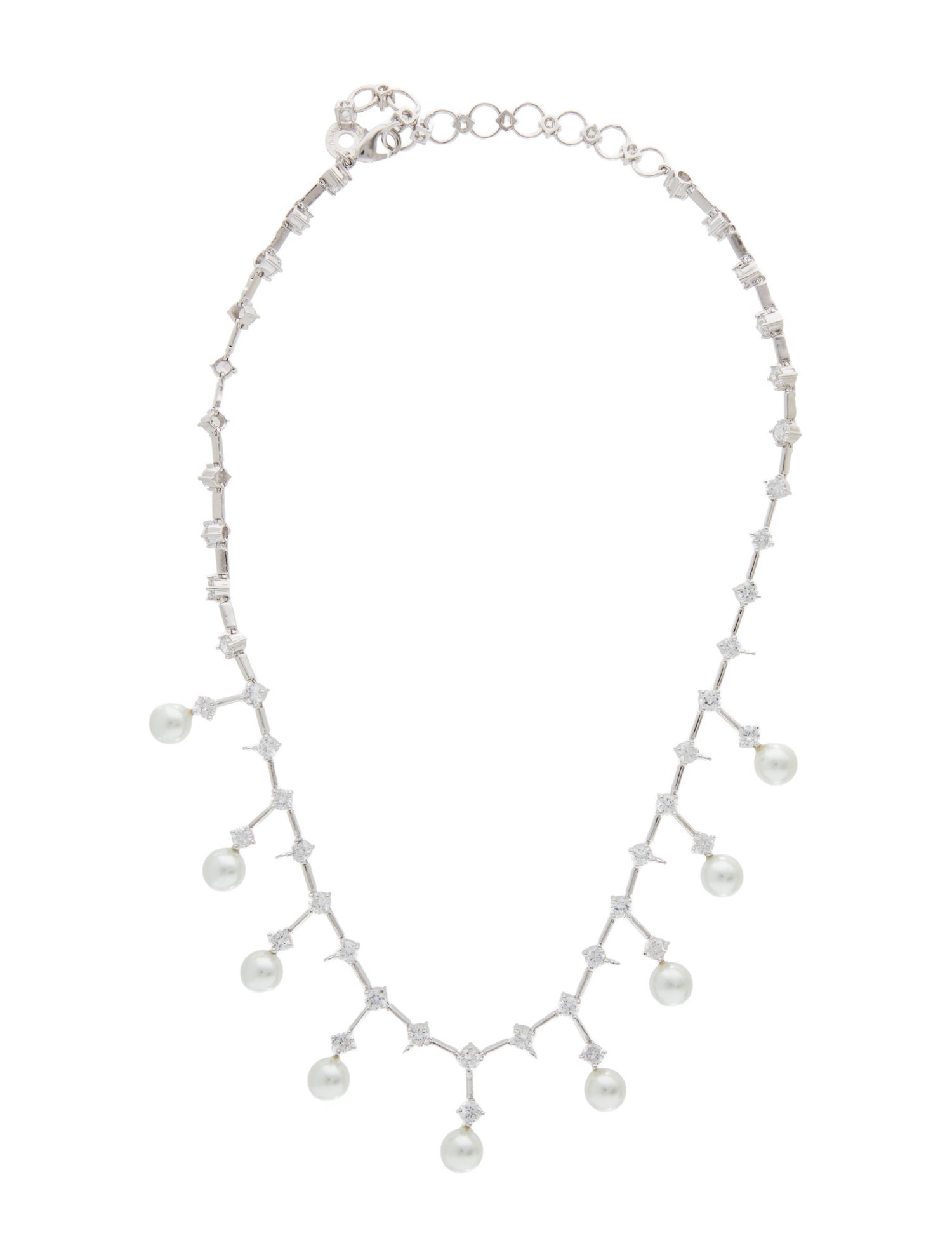 CZ by Kenneth Jay Lane Cubic Zirconia & Faux Pearl Collar Necklace