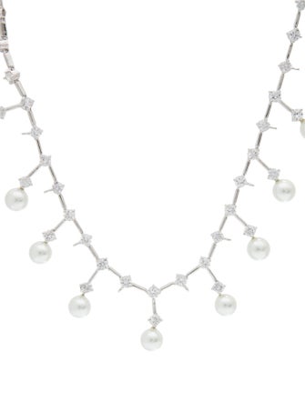 CZ by Kenneth Jay Lane Cubic Zirconia & Faux Pearl Collar Necklace